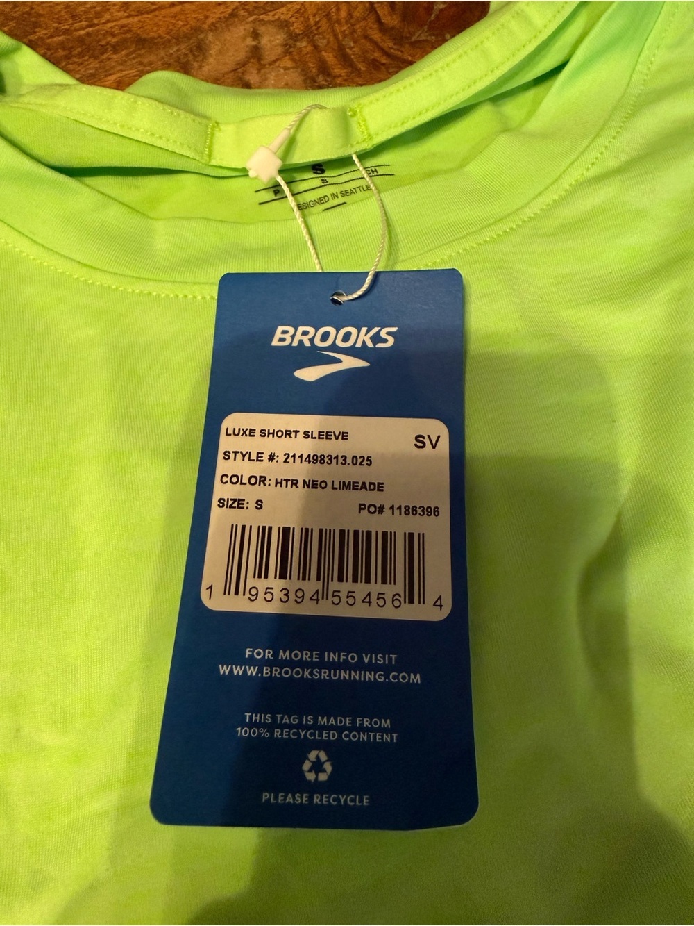 Brooks Men's Luxe Short-Sleeve Crew Tee - Neon Lime - Picture 3 of 3